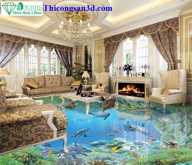 Sàn 3D cho phòng khách ấn tượng